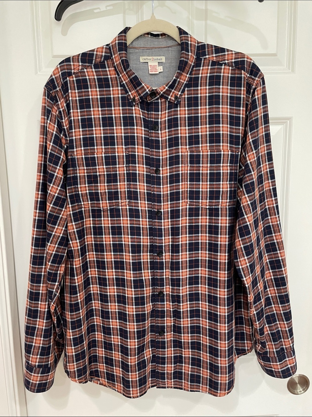Carbon2Cobalt Men's Shirt Large Double Cotton Layer Plaid Button Up Long Sleeve